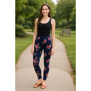 Women's Navy Floral Leggings Size M